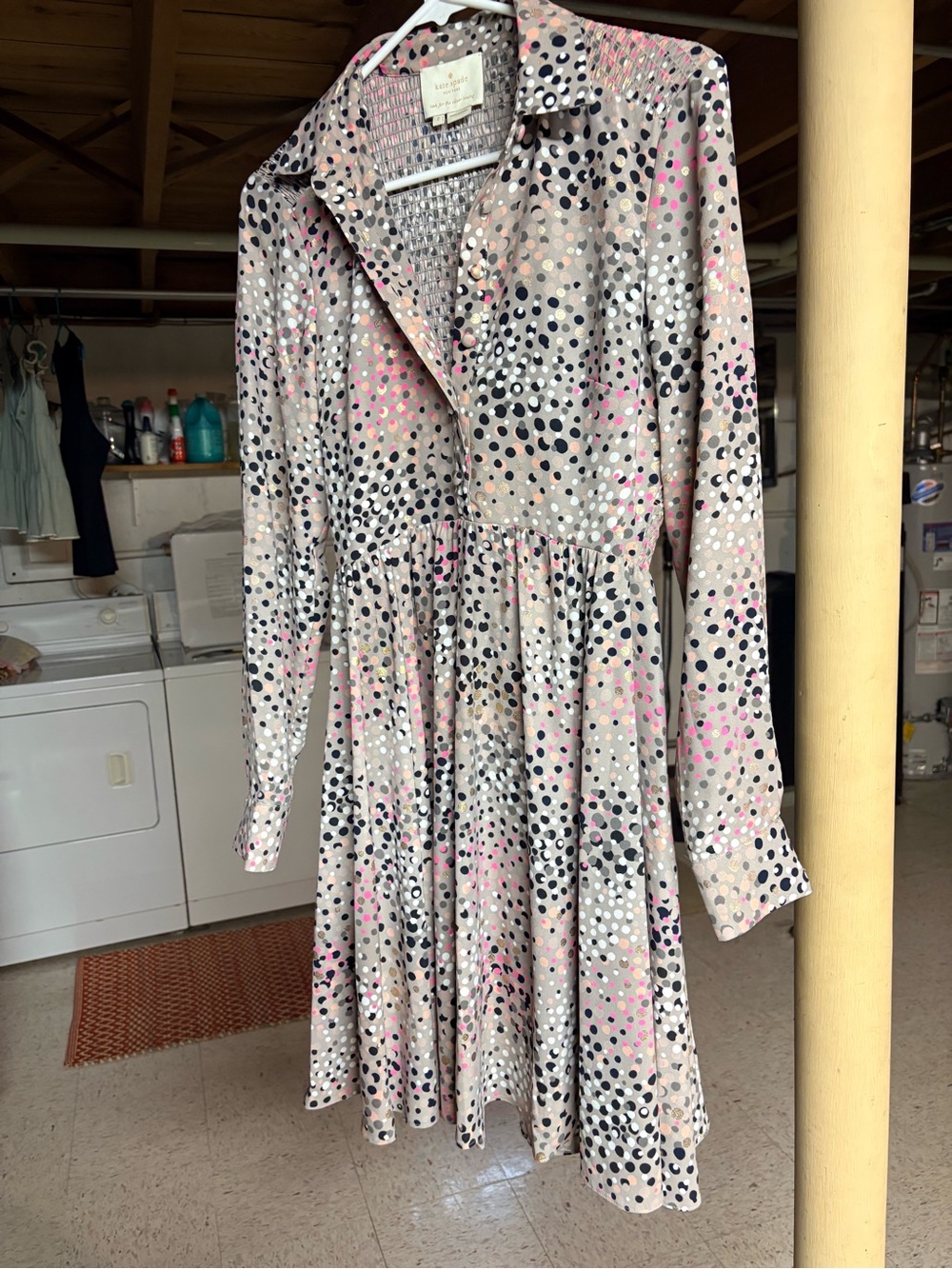 kate spade Beige Dress with Black, White & Pink Polka Dots